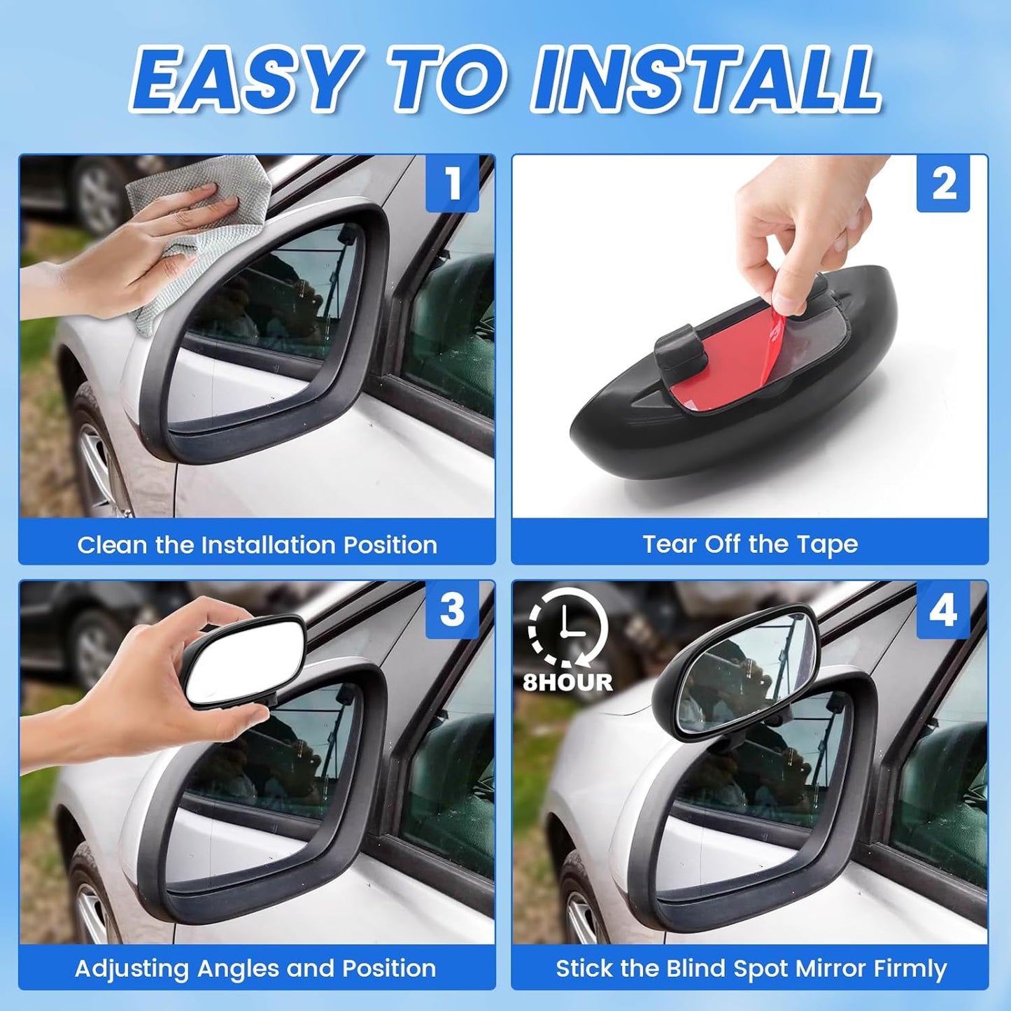 Blind Spot Mirror Adjustable 360 Degree Car Side Mirror, HD Glass Rear View Exterior Accessories Frame Thickness Less than 5MM for Car SUV (long-armed Right)