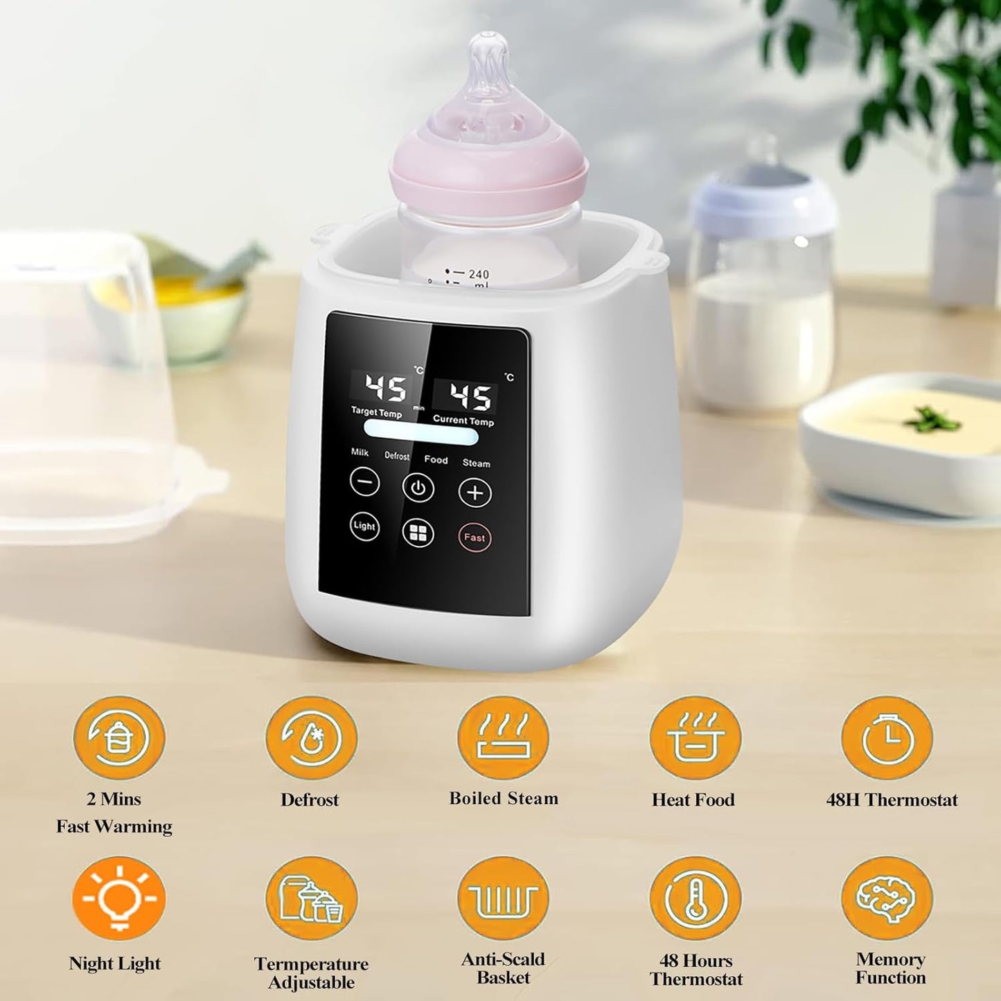 Baby Bottle Warmer All Bottles, Water Bath Milk Warmer 48H Thermostat Food Heater Breastmilk Thaw Formula Water Warming Steamer IMD LED Display Accurate Temperature Control