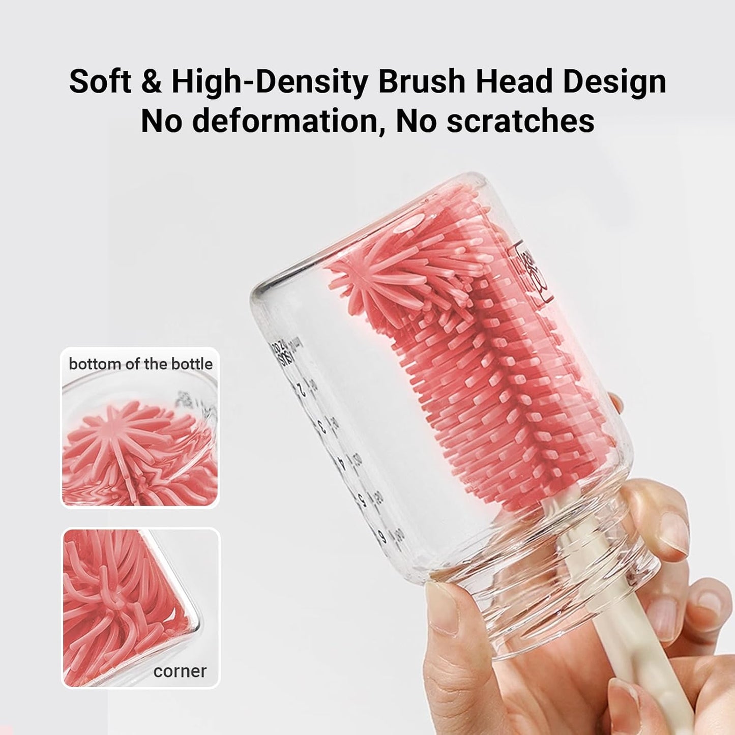 Aynmer Baby Bottle Brush, 10 in 1 Travel Baby Bottle Cleaner Brush Set with Silicone Brush, Nipple Brush, Straw Brush, Soap Dispenser, Portable Drying Rack, Breast Pump & Bottle Cleaning Kit - Pink