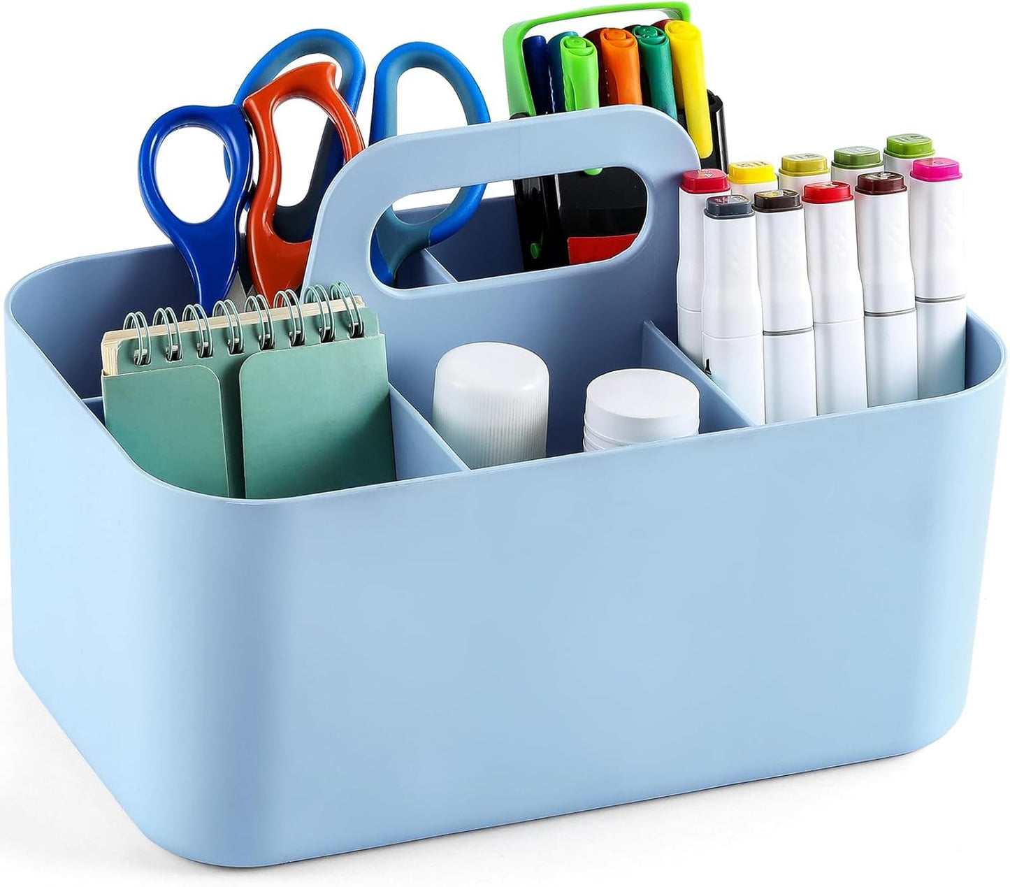 Multiuse Caddy Organizer with Handle, Portable Divided Plastic Tote Bin - Art Craft, Stationary Pen Marker Crayons, Makeup Hair Supplies Storage - Bathroom, Classroom, Dorm, Office, Desk Holder - Pink