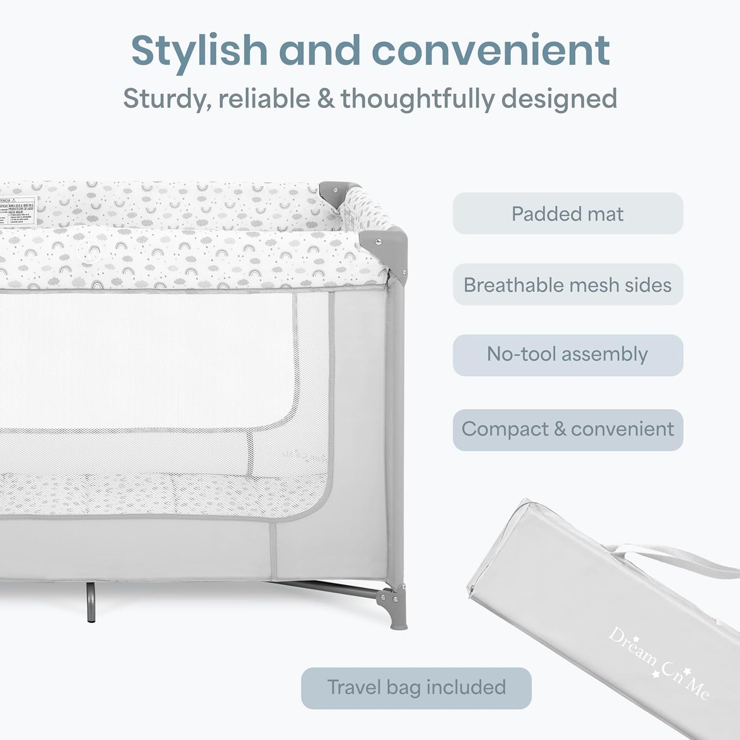 Dream On Me Zodiak Baby Playard, Breathable Mesh Sides, Soft Comfortable Mattress, Quick & Easy to Fold with Travel Carry Bag, Compact Space Saving Design - Grey/Green