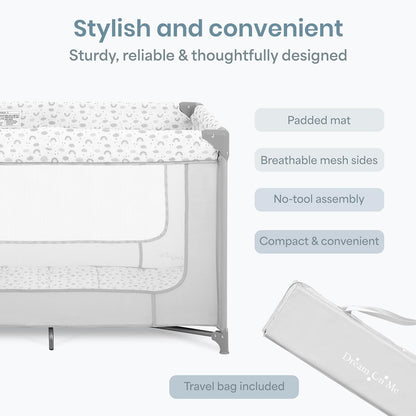 Dream On Me Zodiak Baby Playard, Breathable Mesh Sides, Soft Comfortable Mattress, Quick & Easy to Fold with Travel Carry Bag, Compact Space Saving Design - Grey/Green