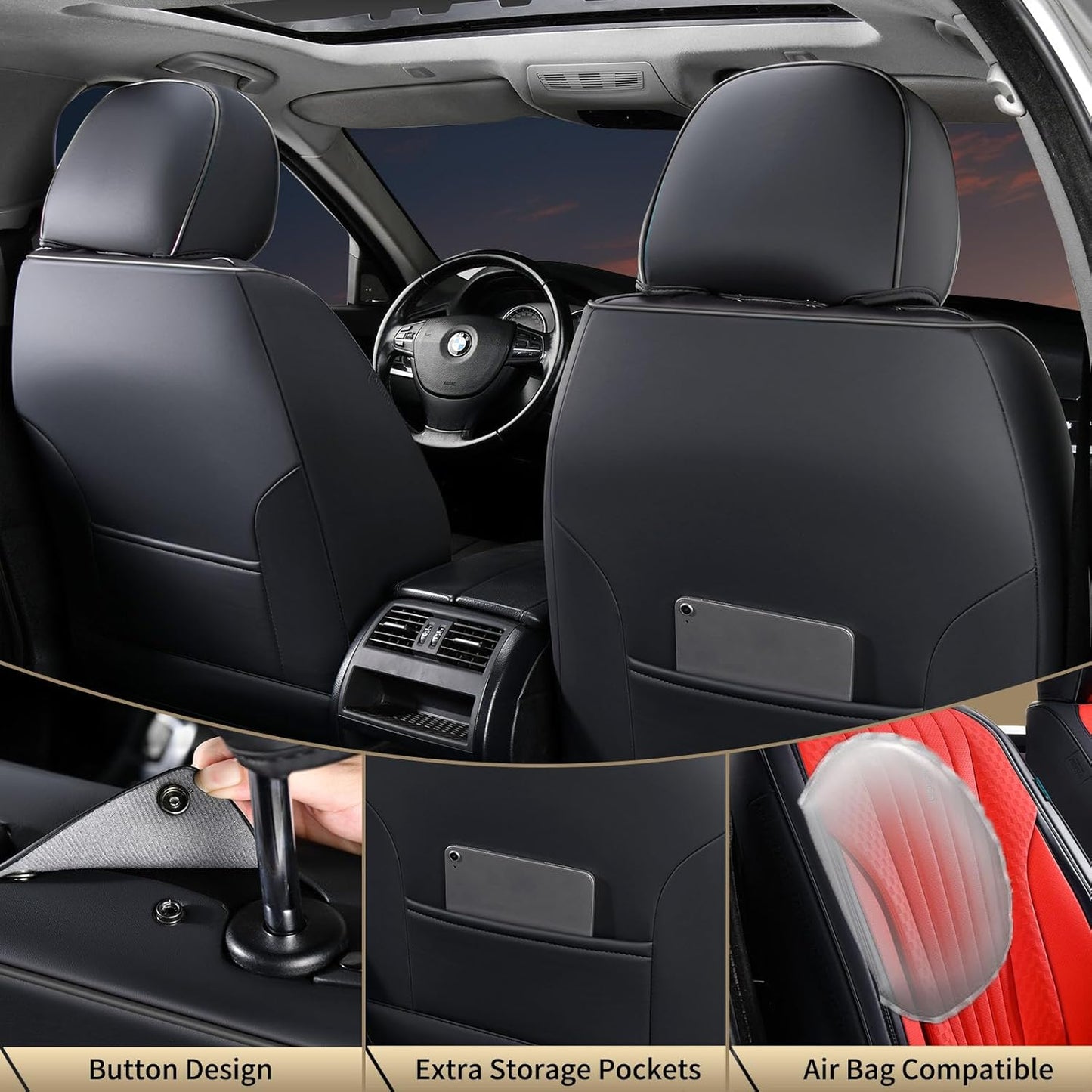 FLORICH Car Seat Covers, Brown Leather Seat Covers for Cars, Faux Nappa Leather Automotive Seat Protectors, Car Seat Cushions Universal Fit for Most Sedans SUVs Trucks - Brown