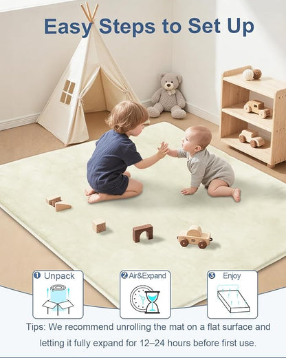 SEPARO Thick Baby Play Mat for Floor,50 x 50 Playpen Mat,Tummy Time Foam Mats,Ultra Soft Support & Plush Feel,Easy Care with Non-Slip Cushioned for Infant,Kids and Toddler Crawling,Beige