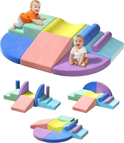 Twinkoo Extra Large 8-Piece Soft Climbing Toys for Toddlers, Foam Climbing Block Set with Jumbo Size, Boosts Motor Skills & Color Coordination, Safe Indoor Toy for Child Development