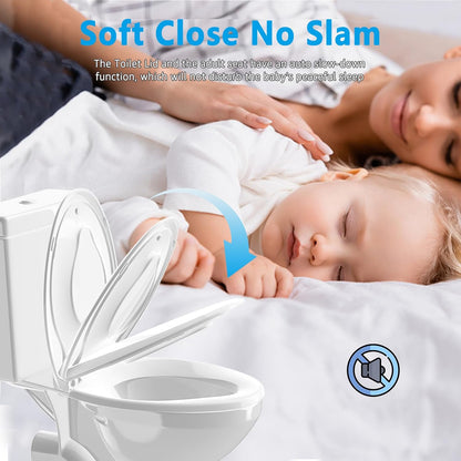 Aünsffer Toddler Toilet Seat with Potty Training Seat Round 16.5inch, 2 in 1 Toilet Seat for Family Built-in Baby Seat Removable, Soft Close + Easy Clean, PP Safe Material, Pink