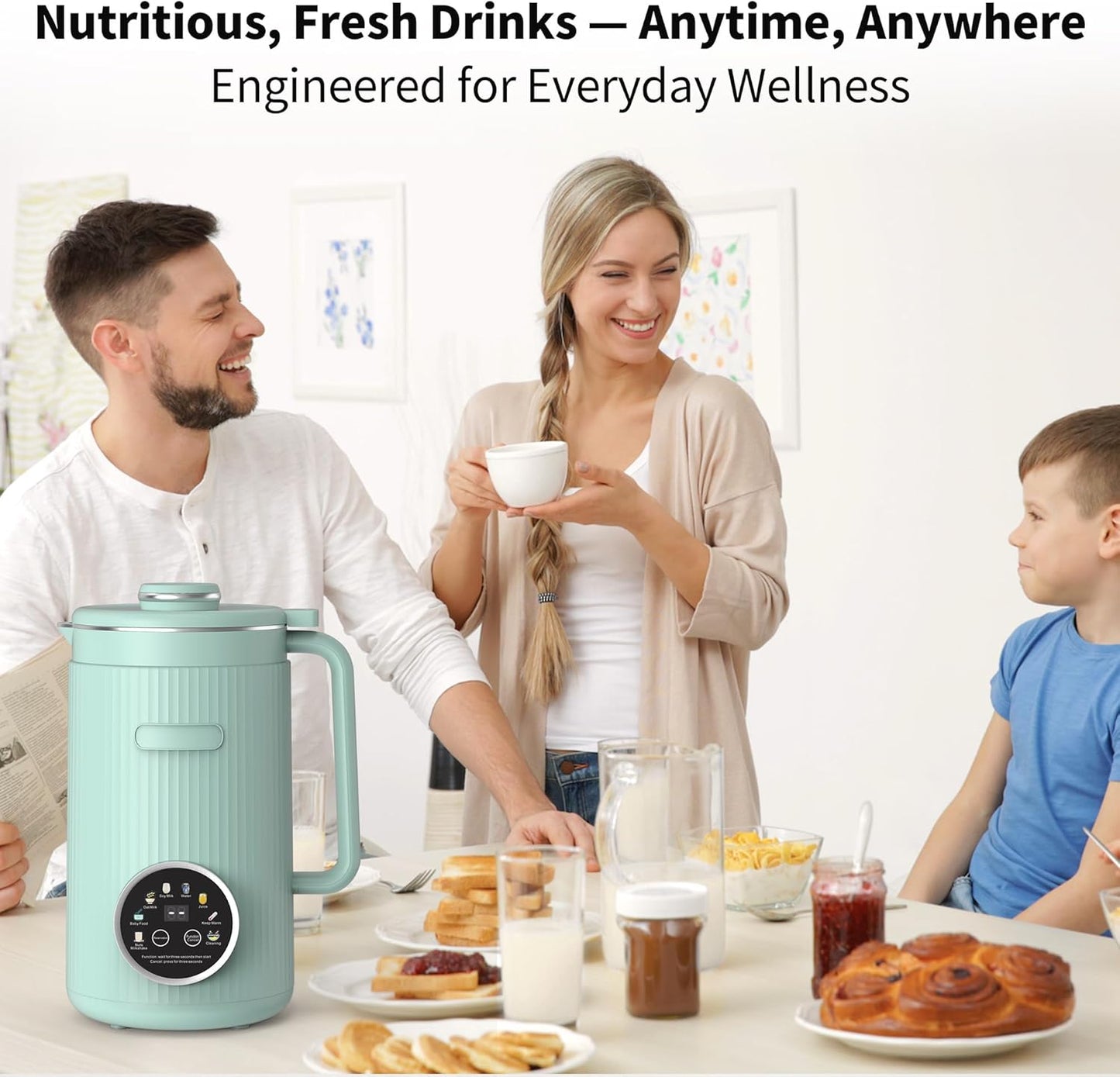 ANHANE 35oz Soy Milk Maker Machine: 8-in-1 Nut Milk Maker for Oat Milk, Vegan Drinks, Baby Food Blender - Plant-Based Milk Machine with Stainless Steel, LED Touch, Auto Shutoff (Green)