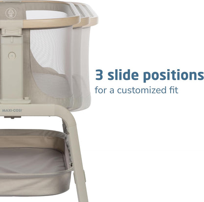 Maxi-Cosi Iora Baby Bassinets Bedside Sleeper, Portable Bassinet, Infant Bedside Sleeper Crib, Height Adjustable, Breathable Mesh, Large Storage Basket, Truffle