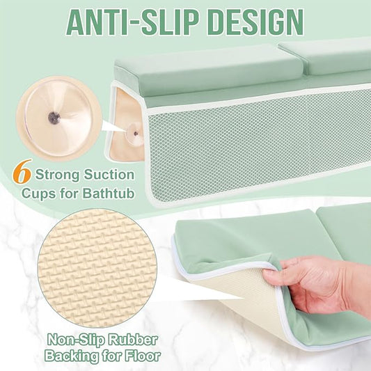 Bath Kneeler and Elbow Rest Pad Set, Thick and Quick Dry Kneeling Pad Support for Knee and Arm, Extra Large Baby Bath Kneeler Pads Bathtub Mat with Toys Organizer for Baby Bath Time, Grey Green
