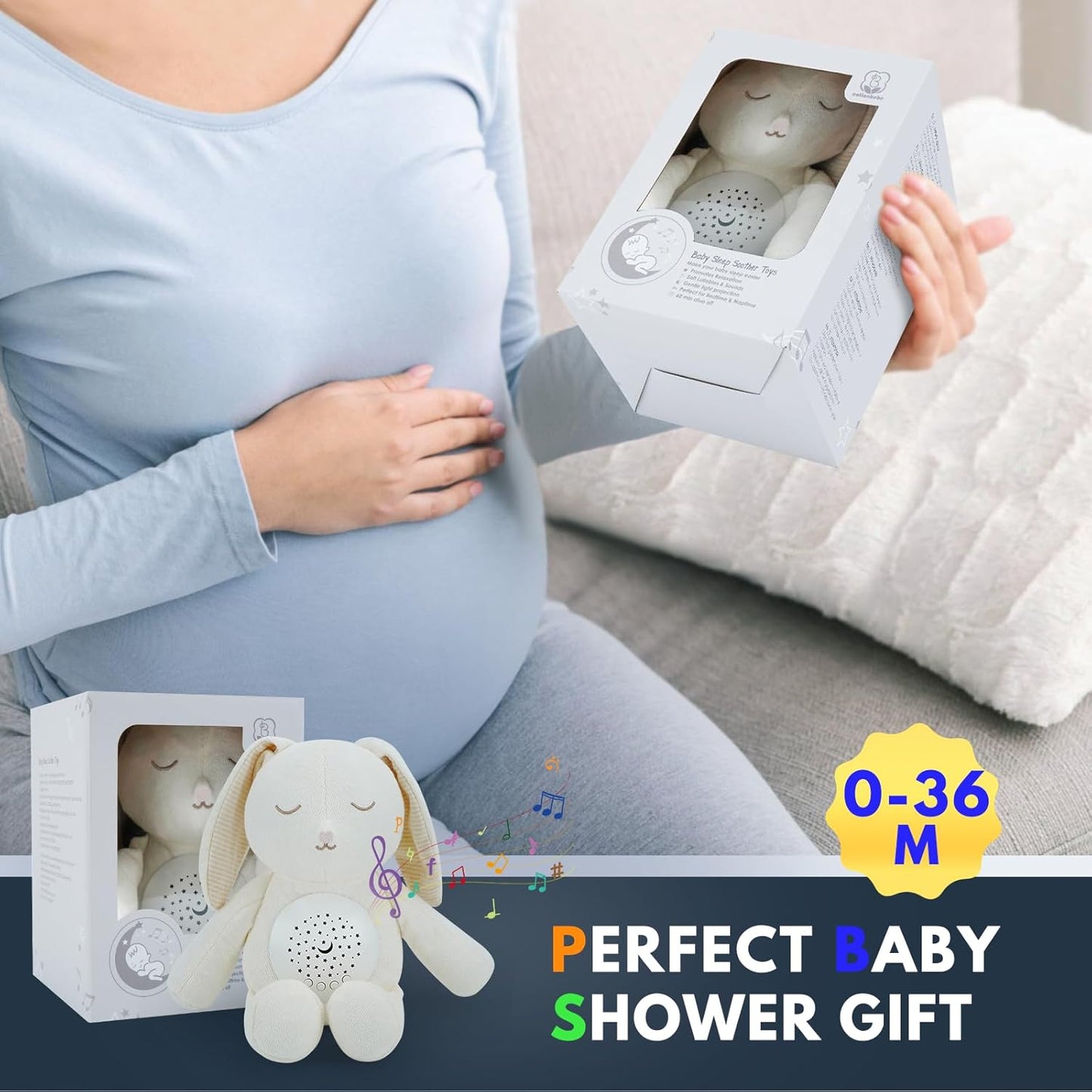 Baby Sleep Soother Bedtime Bear with Night Light Star Projector, Soft Cotton Stuffed Animal Toys for Boys Girls, Lullaby Music, White Noise for Newborn Shower Gifts