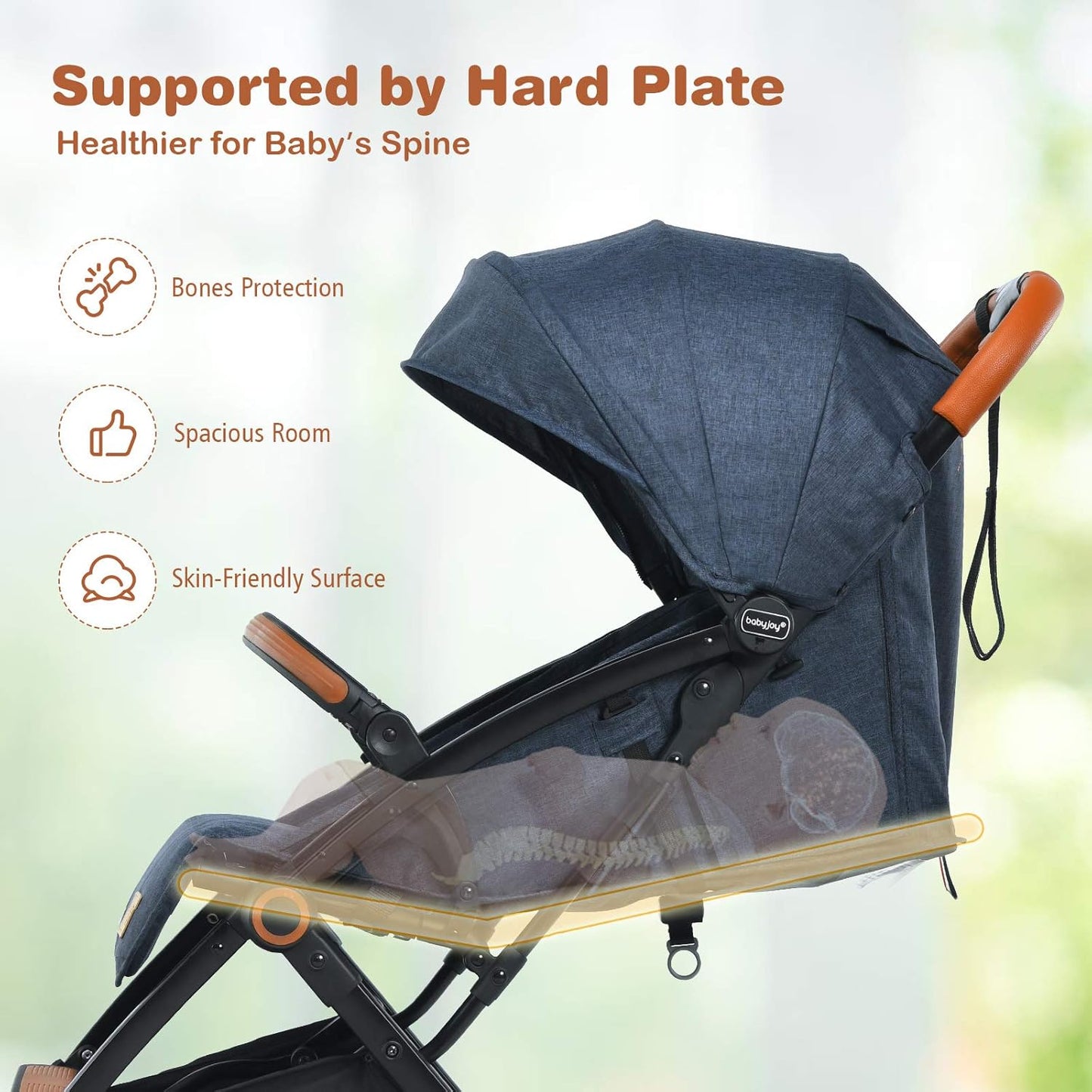 BABY JOY Lightweight Baby Stroller, Compact Toddler Travel Stroller for Airplane, Infant Stroller w/ 5-Point Harness, Adjustable Backrest/Footrest/Canopy, Storage Basket, Easy One-Hand Fold, Beige