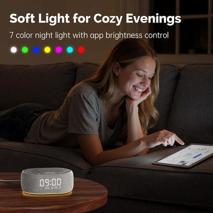 1Mii White Noise Sound Machine with Alarm Clock, Sound Machine for Sleep for Adults Baby, 30 Soothing Sounds, Smart App Controlled, Dimmable 7-Color Night Light, Sleeping Timer, 30 Volume Levels