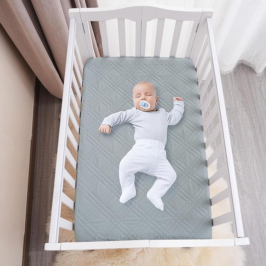 david's kids 2 Pack Waterproof Mini Crib Mattress Protector, Fit Pack N Play, Playard and Mini Crib Mattresses, Ultra Soft Breathable Pad Cover for Boys Girls Neutral, White & Grey Checker