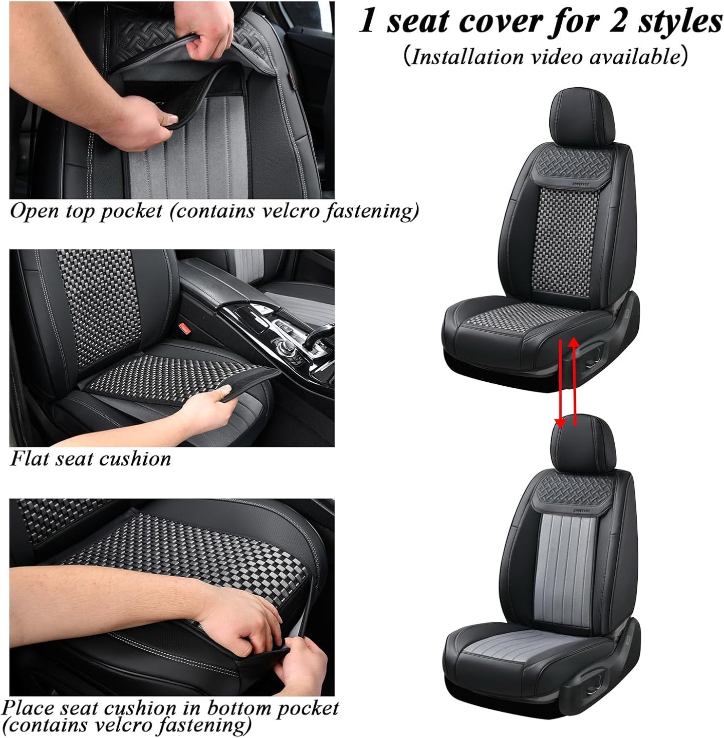 Coverado Leather Seat Covers for Car, Waterproof Car Seat Covers Full Set, 2 in 1 Conversions Car Seat Cover Protector Car Accessories Universal Fit for Most Cars SUVs and Trucks Beige
