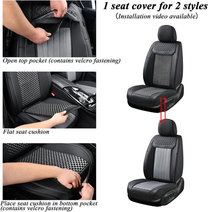 Coverado Leather Seat Covers for Car, Waterproof Car Seat Covers Full Set, 2 in 1 Conversions Car Seat Cover Protector Car Accessories Universal Fit for Most Cars SUVs and Trucks Beige