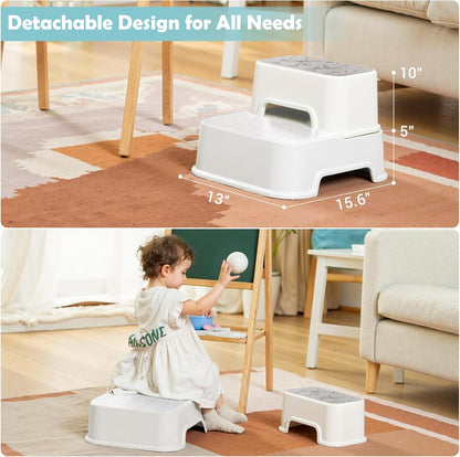2-Step Toddler Step Stool, Non Slip Kids Step Stool for Bathroom Sink & Toilet Potty Training, Sturdy Stable Base, 10”Height Supports 220 lbs (2Packs White)