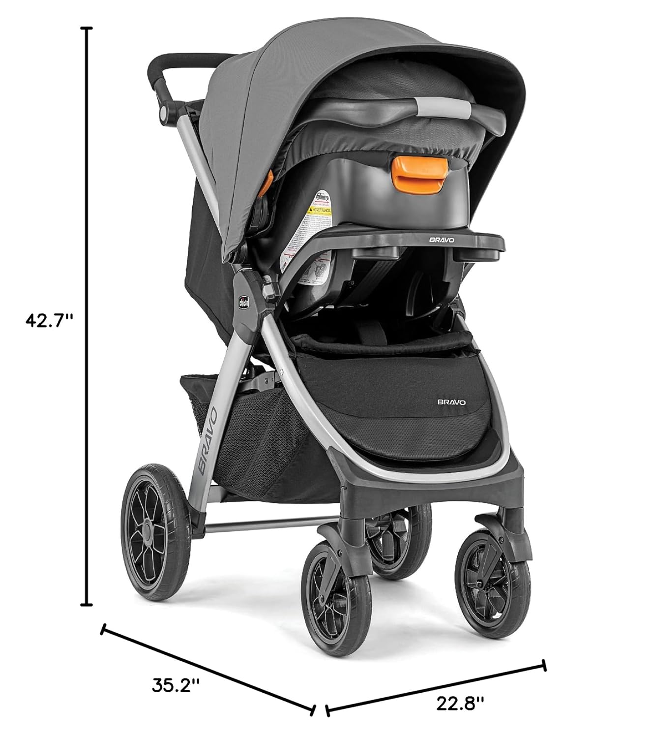 Chicco Bravo LE ClearTex Full-Size Stroller for Babies and Toddlers, UPF-Rated Canopy, GREENGUARD Gold Certified, Lightweight, One-Hand Compact Fold, Pewter/Grey