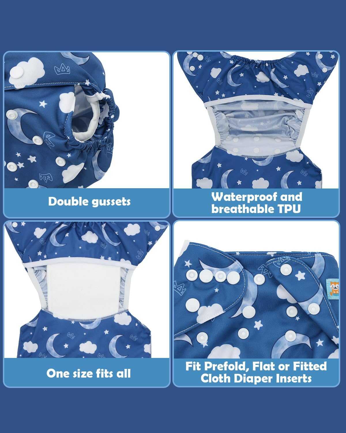 ALVABABY 6pcs Cloth Diaper Covers &1 Wet Dry Bag, Washable Reusable Cloth Nappy Shell for Prefold with Multi-Functional Bag, Flat or Fitted Diaper Inserts 6NKZ06
