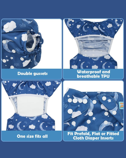 ALVABABY 6pcs Cloth Diaper Covers &1 Wet Dry Bag, Washable Reusable Cloth Nappy Shell for Prefold with Multi-Functional Bag, Flat or Fitted Diaper Inserts 6NKZ06