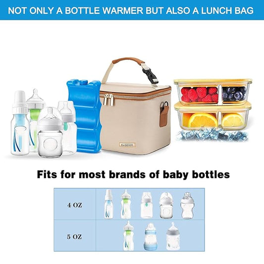 Breastmilk Cooler Bag with Ice Pack Fits 6 Baby Bottles Up to 5 Ounce, Baby Bottle Bag with Shoulder Strap for Nursing Mom Daycare, Cream