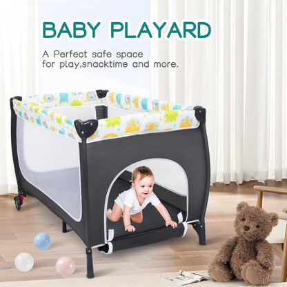 ANNA QUEEN 4 in 1 Pack and Play,Portable Baby Crib Deluxe Nursery Center, Foldable Travel Playard,Adjustable Canopy,Music Box,Changing Table for Newborn, Infant,Toddler