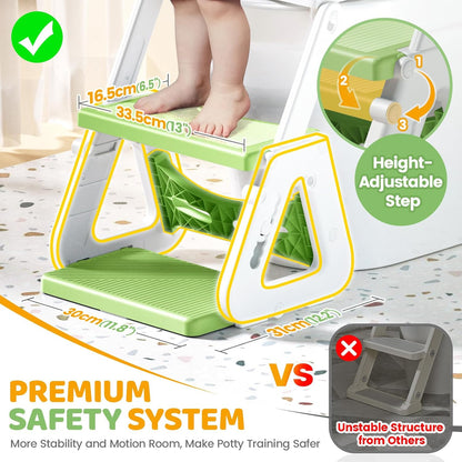 Orzbow Potty Training Seat | Upgrade Toddler Potty Training Toilet with Step Stool, 2-in-1 Stability Toilet Seat for Boys Girls | with Splash Guard, Anti-Slip Pad, Ladder, and Height Adjustable, Pink