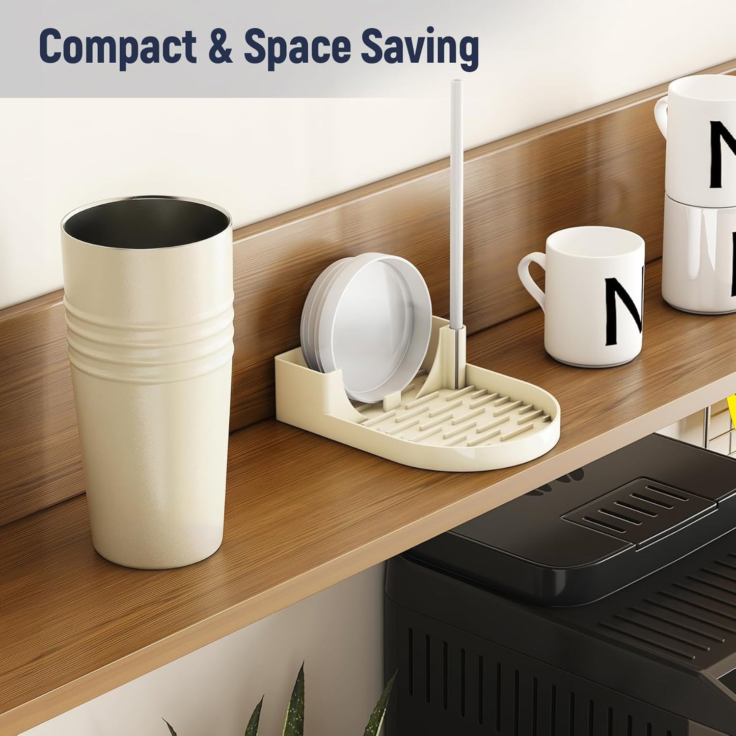 NiHome Silicone Water Bottle Drying Rack Compatible with Stanley Tumblers 20-40oz, Mugs, Wine Glasses, Compact Portable Cup Dryer Stand with Anti-Slip Base for Countertops, RVs & Travel (Cream)