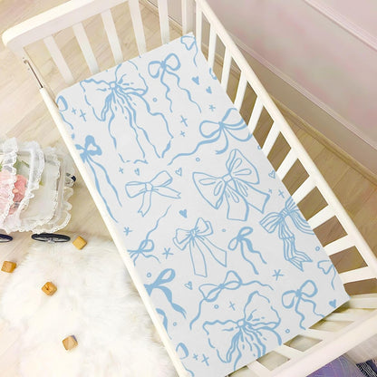 Fitted Crib Sheets Pink Checkered and Bows Stretchy Portable Playard Sheets for Baby Toddler, Breathable Soft Mini Crib Mattress 39 x 27 in for Boys and Girls