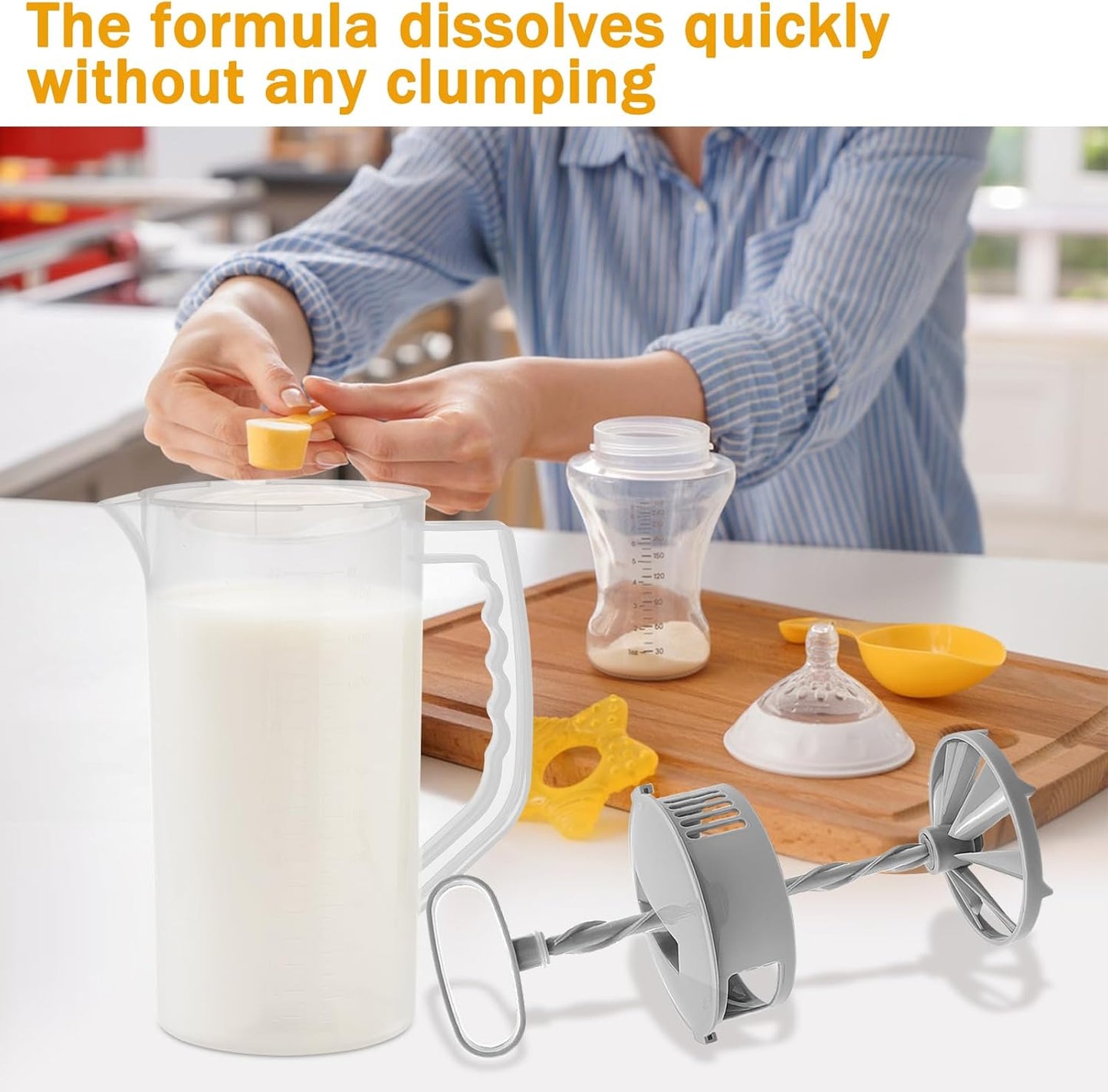 Mixing Pitcher with Plunger Mixer 2 QT/64OZ Plastic Water Pitcher with Lid & Clean Sponge, Angled Plastic Blades and Adjustable Mixer Plunger for Mix Juice, Milk,Tea, Beverage Container
