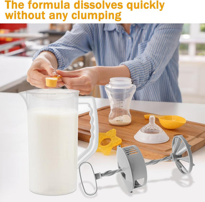 Mixing Pitcher with Plunger Mixer 2 QT/64OZ Plastic Water Pitcher with Lid & Clean Sponge, Angled Plastic Blades and Adjustable Mixer Plunger for Mix Juice, Milk,Tea, Beverage Container