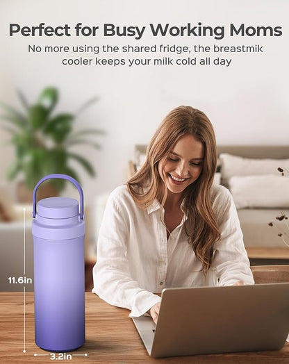 XAPROO 22oz Breast Milk Cooler Bottle, Portable Milk Cooler for Breastmilk with 360°Cooling for 24 Hours, Milk Chiller with 2pcs Baby Bottles, Breastmilk Storage Bags for Baby, BPA-Free (Purple)
