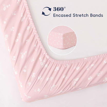 PHF 3 Pack Soft Mini Crib Sheets, Floral & Animal Pack N Play Sheets for Baby Boys Girls, No Slip Universal Fit for Pack N Play, Playard, Portable and Mini Crib Mattresses,Floral & Animal