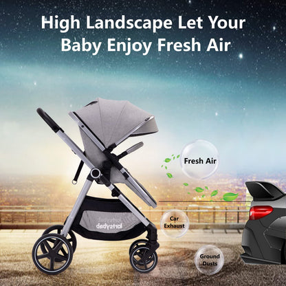 Lortsybab 2-in-1 Baby Stroller - Folding Infant Newborn Pram Stroller with Reversible Seat - Toddler Strollers for 0-36 Months Old Babies (Pink)