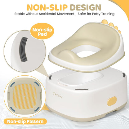 Orzbow 3-in-1 Toddler Potty Training Toilet | Baby Potty Chair, Toilet Topper Training Seat and Step Stool for Boys and Girls, Easy-to-Clean with Splash Guard and Lid, Grey