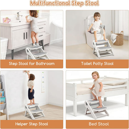 MoreFeel Foldable Toddler Step Stool for Bathroom Sink - 2-Step Kids Stool for Potty Training, Kitchen Counter & Bedroom, Sturdy Non-Slip Child Safety Stool Helper