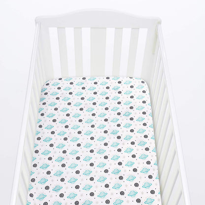 Pack and Play Sheets, 2 Pack Mini Crib Sheets, Stretchy Playard Fitted Sheet, Compatible with Graco Pack n Play, Soft and Breathable Material, Planet & Flower