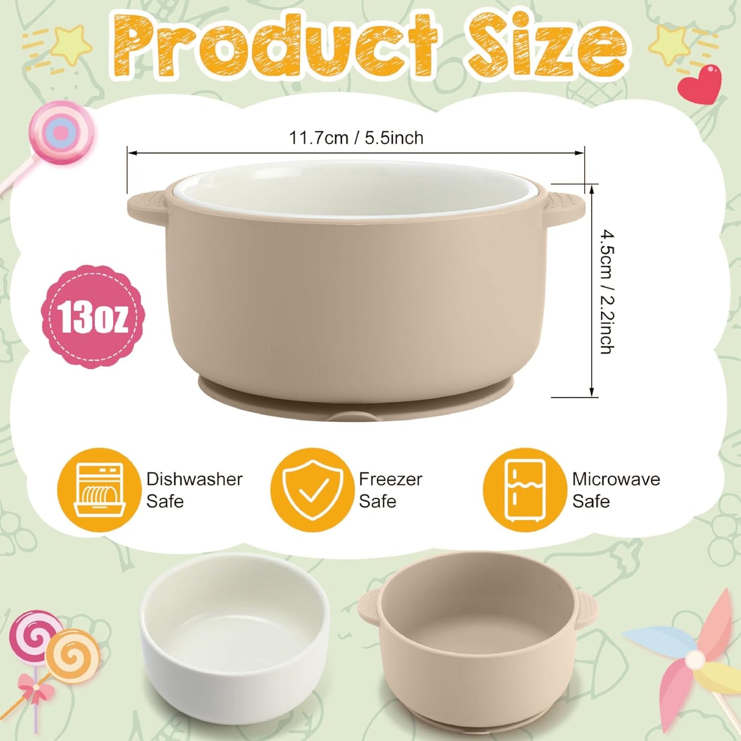 Domensi 4 Sets Kids Porcelain Bowls with Suction Sleeves Toddler Suction Bowl Upgrade Durable Microwave Dishwasher Safe Cereal Soup Snack Dishes for Baby Children Feeding Supplies (Macaron Colors)