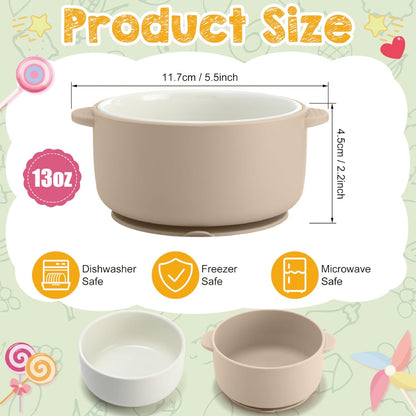 Domensi 4 Sets Kids Porcelain Bowls with Suction Sleeves Toddler Suction Bowl Upgrade Durable Microwave Dishwasher Safe Cereal Soup Snack Dishes for Baby Children Feeding Supplies (Macaron Colors)