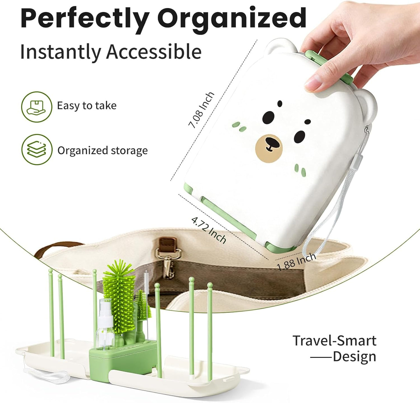 LEQXGO Travel Baby Bottle Cleaner Kit with Storage Case, 7-in-1 Baby Bottle Brush Set with Drying Rack for Breast Pump Parts, Bottle Washing Kit - Baby Travel Essential for Flying & On-the-Go (Blue)