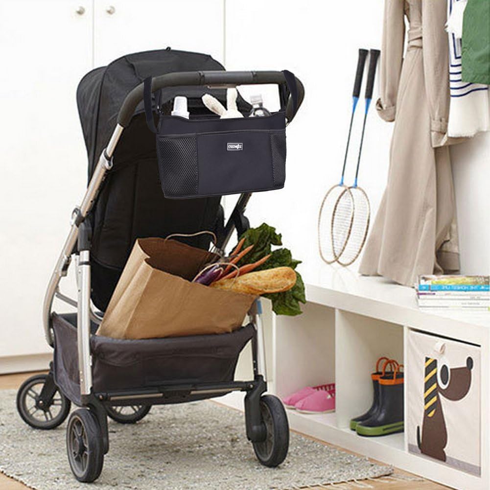 CM Stroller Organizer Diaper Bag Stroller Accessories Pack with Drink Holders and Zipped Pockets for Baby Stroller, Car, Shopping Cart. Fits All Major Strollers. (Marble White)