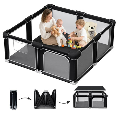 G TALECO GEAR Foldable Playpen for Babies and Toddlers, 71"x79" Portable Play Yard with Mat, Kids Collapsible Play Pen with Sturdy Metal Frame & Mesh Walls, Indoor & Outdoor Baby Fence Play Area