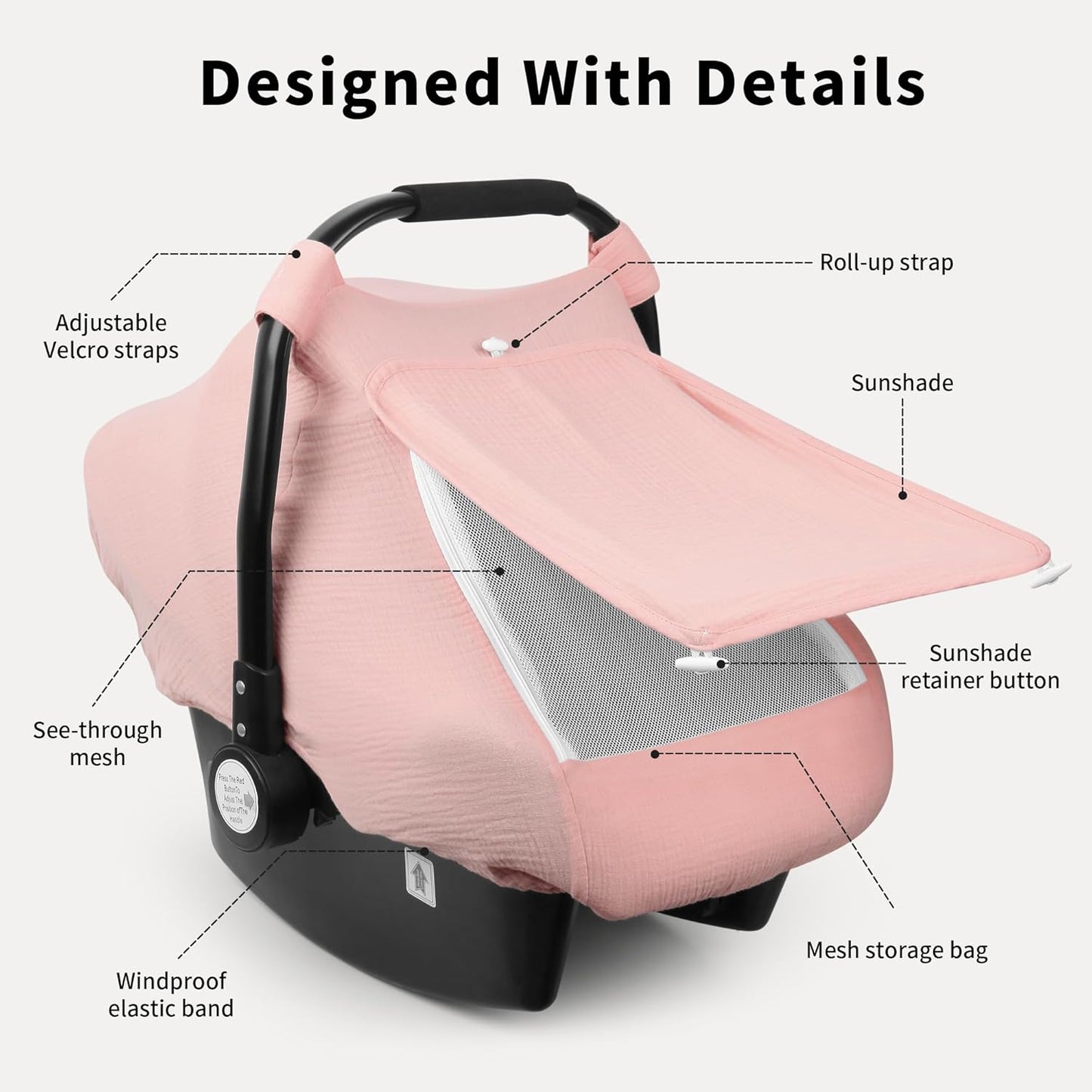 Rquite Car Seat Cover Baby, Carseat Covers Girl Boy, Breathable Muslin Cotton, Large Mesh Window, Infant Car Seat Canopy Baby Carrier Cover Stroller Sun Shade for Summer & Hot Day