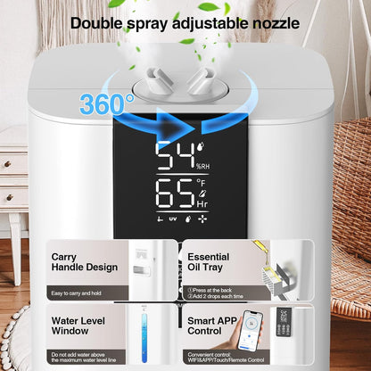 Honovos Smart Humidifiers Large Room Bedroom Home, 2.11Gal(8L) Quiet Top Fill Cool Mist Humidifier, Smart App & Remote Control, 3 Speed Humidifier with 360° Nozzle, Humidity Setting for Baby Office