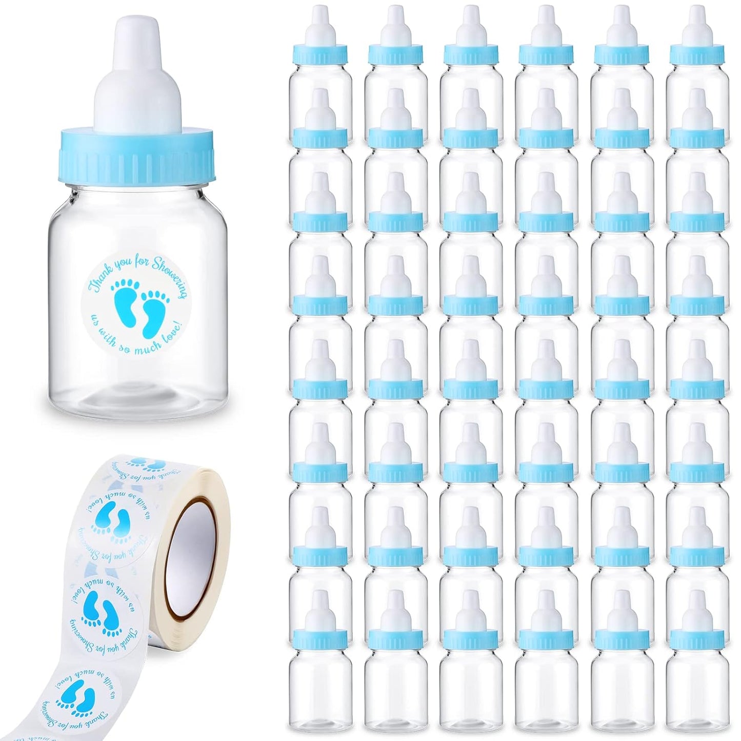 Tondiamo 48 Pcs Blue Baby Shower Mini Bottle Favors 1.5 x 3.5 Inch Baby Shower Candy Jar Mini Milk Bottle Party Favor Fillable Gift Boxes for Boys Girls Birthday Party Games Decorations