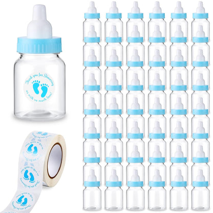 Tondiamo 48 Pcs Blue Baby Shower Mini Bottle Favors 1.5 x 3.5 Inch Baby Shower Candy Jar Mini Milk Bottle Party Favor Fillable Gift Boxes for Boys Girls Birthday Party Games Decorations