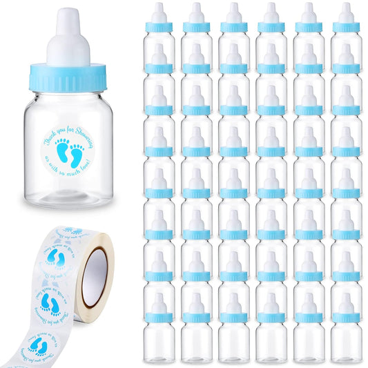 Tondiamo 48 Pcs Blue Baby Shower Mini Bottle Favors 1.5 x 3.5 Inch Baby Shower Candy Jar Mini Milk Bottle Party Favor Fillable Gift Boxes for Boys Girls Birthday Party Games Decorations