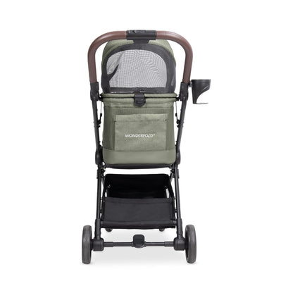WonderFold Bella Pet Stroller - Autofold Design with Lightweight Aluminum Frame, Breathable Carriage Fabrics and Canopy, Safety Tethers & Easy-Clean Interior - Graphite Black