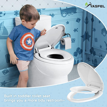YASFEL Built in Potty Training Toilet Seat for Toddlers, Kids & Adults Biscuit Plastic Toilet Seats Elongated Slow Close with Magnets(Almond, 18.5”)