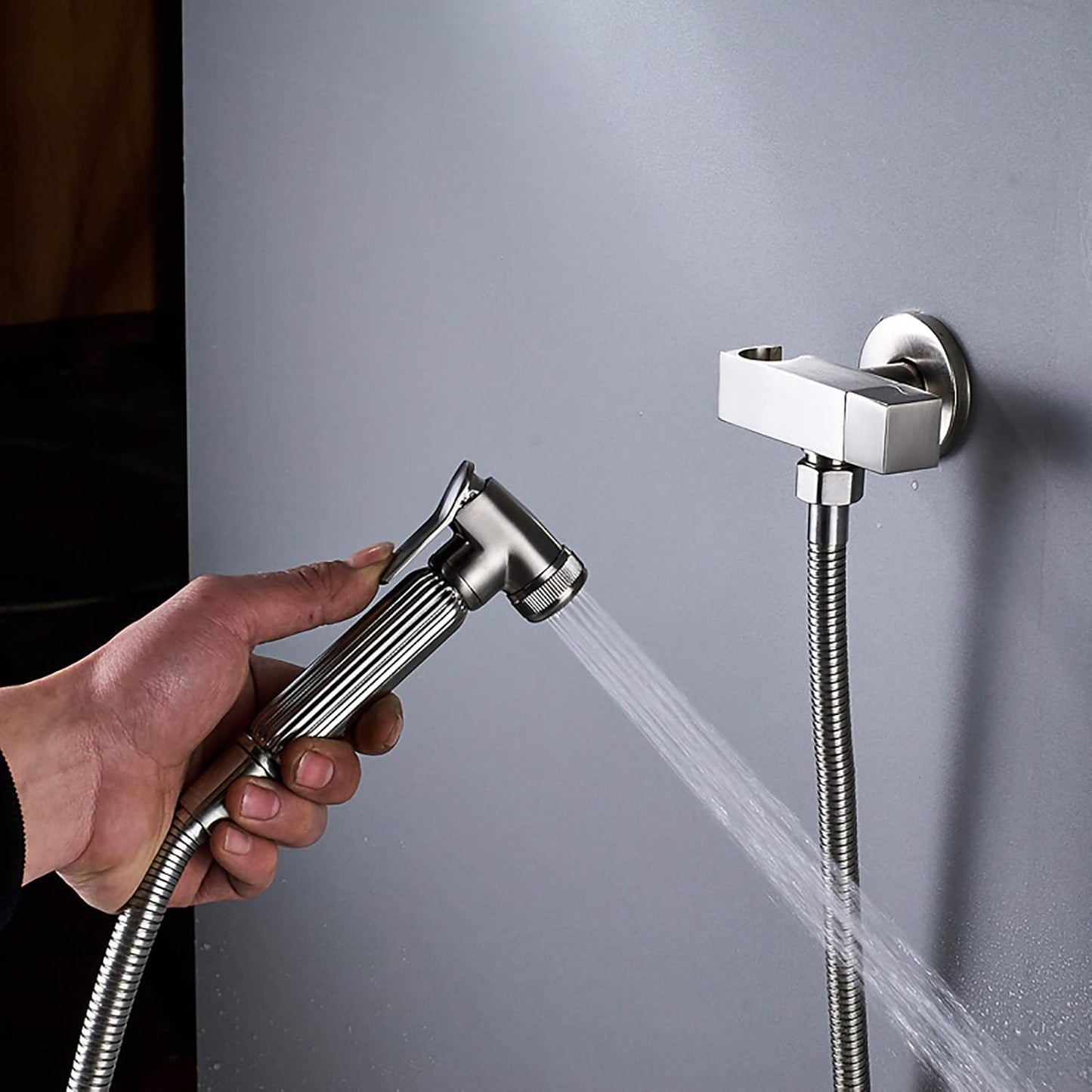 Handheld Bidet Sprayer for Toilet with Single Cold Water, Wall Mounted Bathroom Cloth Diaper Set Brass Kit for Pet Bathing, Personal Hygiene,Brushed Nickel(Chrome)