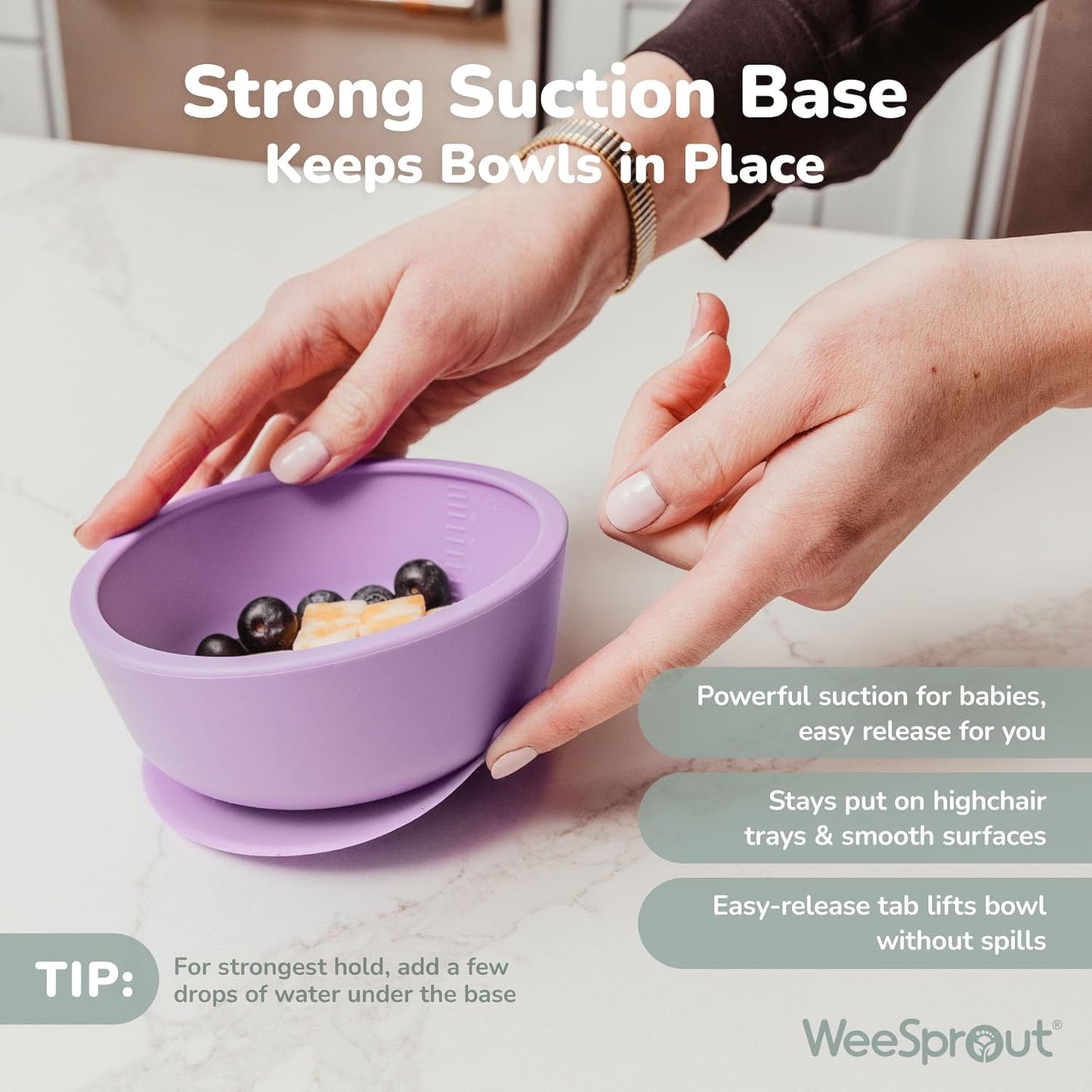 WeeSprout Baby Led Weaning Bundle, Silicone Suction Bowl, Spoons, Bib & Cup, Develops Self Feeding Skills, Dishwasher Safe (Green)